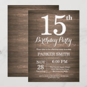 Invitation d'anniversaire rustique 15 ans (Devant / Derrière)