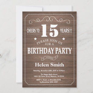 Invitation d'anniversaire rustique 15 ans