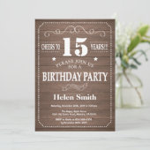 Invitation d'anniversaire rustique 15 ans (Debout devant)