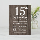 Invitation d'anniversaire rustique 15 ans (Debout devant)