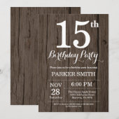 Invitation d'anniversaire rustique 15 ans (Devant / Derrière)