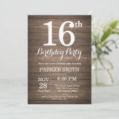 Invitation d'anniversaire rustique 16 ans (Debout devant)