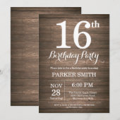 Invitation d'anniversaire rustique 16 ans (Devant / Derrière)
