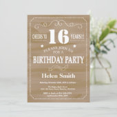 Invitation d'anniversaire rustique 16 ans (Debout devant)