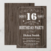 Invitation d'anniversaire rustique 16 ans (Devant / Derrière)