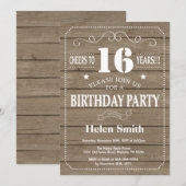 Invitation d'anniversaire rustique 16 ans (Devant / Derrière)