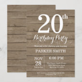 Invitation d'anniversaire rustique 20 ans (Devant / Derrière)