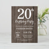 Invitation d'anniversaire rustique 20 ans (Debout devant)