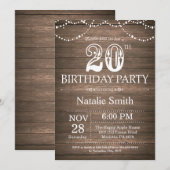 Invitation d'anniversaire rustique 20 ans avec gui (Devant / Derrière)