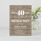 Invitation d'anniversaire rustique 40 ans (Debout devant)