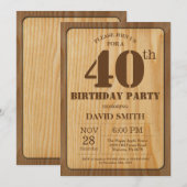 Invitation d'anniversaire rustique 40 ans Bois vin (Devant / Derrière)