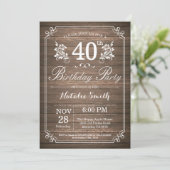 Invitation d'anniversaire rustique 40 ans Floral (Debout devant)