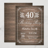 Invitation d'anniversaire rustique 40 ans Floral (Devant / Derrière)