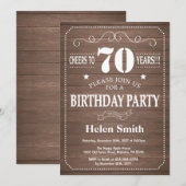 Invitation d'anniversaire rustique 70 ans (Devant / Derrière)
