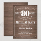 Invitation d'anniversaire rustique 80 ans (Devant / Derrière)