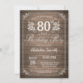 Invitation d'anniversaire rustique 80 ans Floral (Devant)