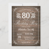 Invitation d'anniversaire rustique 80 ans Floral