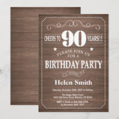 Invitation d'anniversaire rustique 90 ans (Devant / Derrière)