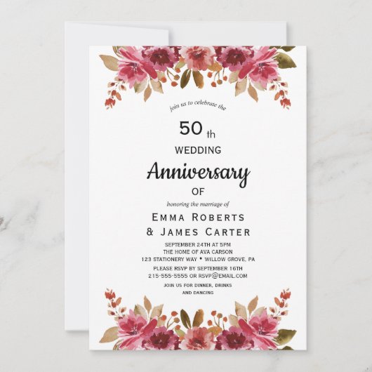 Invitation d'anniversaire Rustique Boho 50 ans (Devant)