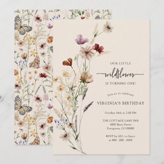 Invitation d'anniversaire Rustique Boho à Fleurs S (Devant / Derrière)