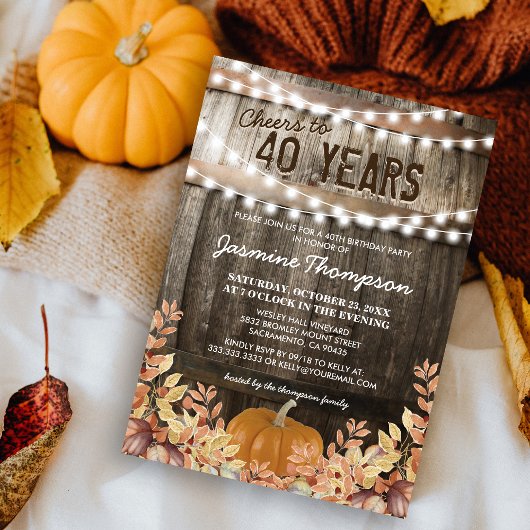 Invitation d'anniversaire rustique d'automne