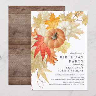 Invitation d'anniversaire rustique d'automne