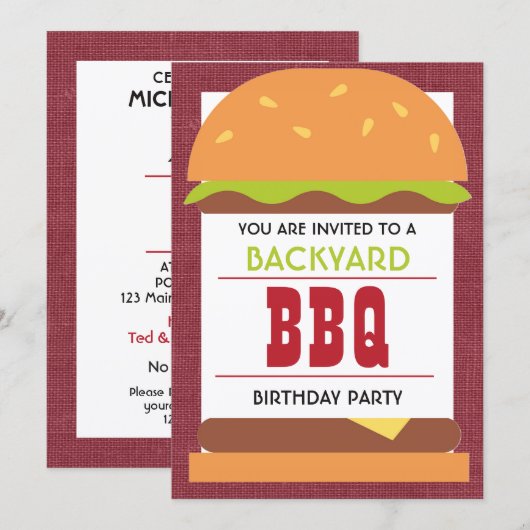 Invitation d'anniversaire Rustique de BBQ de Cour (Devant / Derrière)