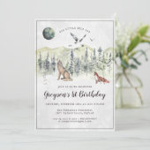 Invitation d'anniversaire rustique de forêt boisée (Debout devant)