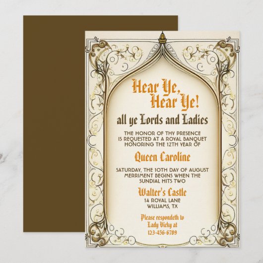 Invitation d'anniversaire rustique de la Renaissan (Devant / Derrière)