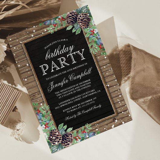 Invitation d'anniversaire rustique d'hiver