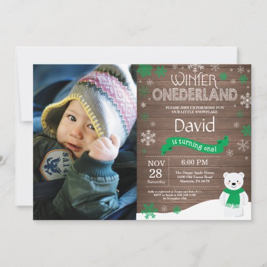 Invitation d'anniversaire rustique d'hiver Onederl (Devant)