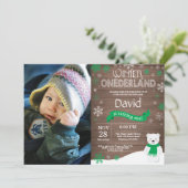 Invitation d'anniversaire rustique d'hiver Onederl (Debout devant)