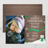 Invitation d'anniversaire rustique d'hiver Onederl (Devant / Derrière)