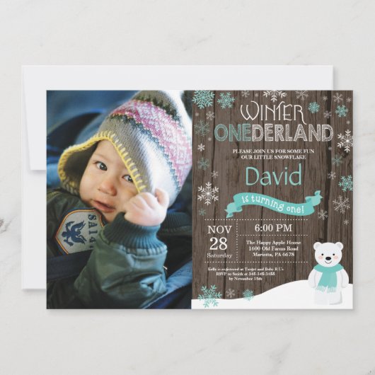 Invitation d'anniversaire rustique d'hiver Onederl (Devant)