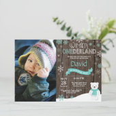 Invitation d'anniversaire rustique d'hiver Onederl (Debout devant)