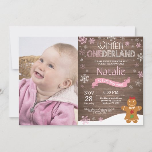Invitation d'anniversaire rustique d'hiver Onederl (Devant)