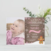 Invitation d'anniversaire rustique d'hiver Onederl (Debout devant)