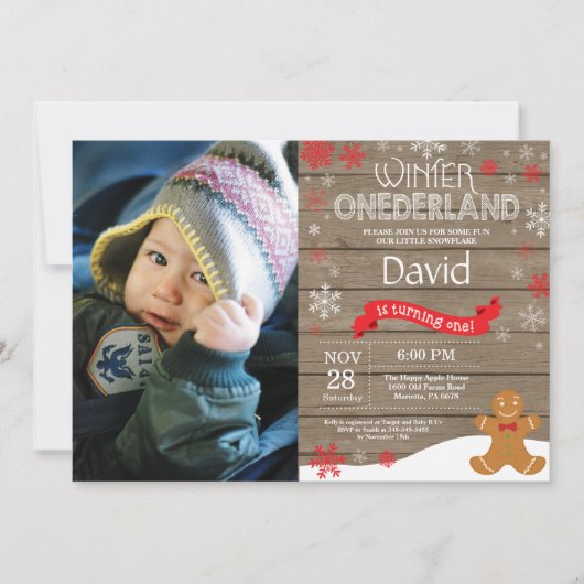 Invitation d'anniversaire rustique d'hiver Onederl (Devant)