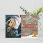 Invitation d'anniversaire rustique d'hiver Onederl (Debout devant)