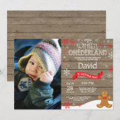 Invitation d'anniversaire rustique d'hiver Onederl (Devant / Derrière)