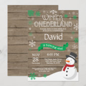 Invitation d'anniversaire rustique d'hiver Onederl (Devant / Derrière)