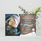 Invitation d'anniversaire rustique d'hiver Onederl (Debout devant)