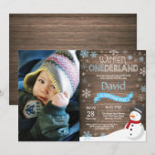 Invitation d'anniversaire rustique d'hiver Onederl (Devant / Derrière)