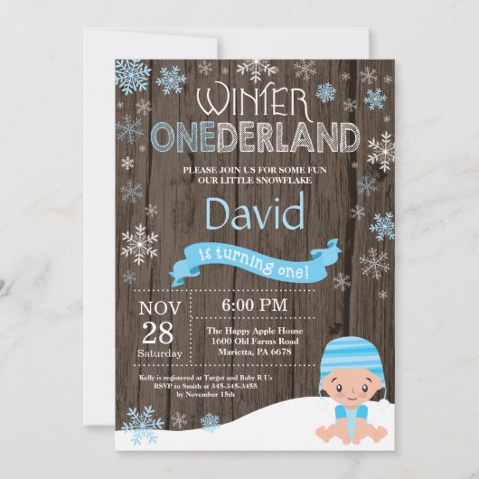 Invitation d'anniversaire rustique d'hiver Onederl (Devant)