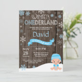 Invitation d'anniversaire rustique d'hiver Onederl (Debout devant)