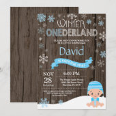 Invitation d'anniversaire rustique d'hiver Onederl (Devant / Derrière)