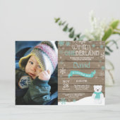 Invitation d'anniversaire rustique d'hiver Onederl (Debout devant)
