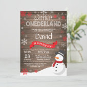 Invitation d'anniversaire rustique d'hiver Onederl (Debout devant)