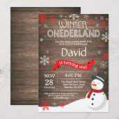 Invitation d'anniversaire rustique d'hiver Onederl (Devant / Derrière)