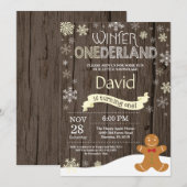 Invitation d'anniversaire rustique d'hiver Onederl (Devant / Derrière)